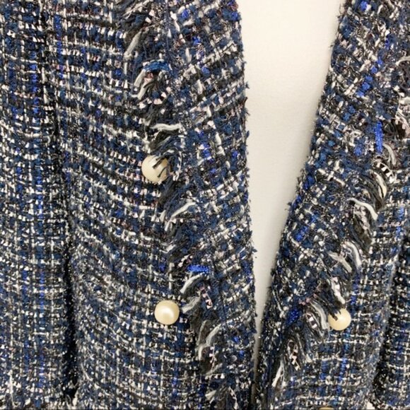 New Zara Tweed Coat Pearl Buttons Frayed CoCo Chanel Style - Picture 4 of 14